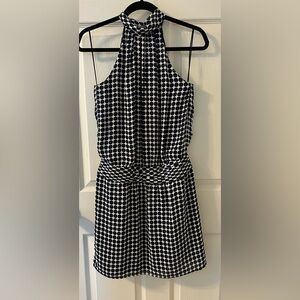 Zara Basics Black & White Checkered Dress Sleeveless High Neck Size XS